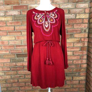 Flying Tomato Red Boho Long-Sleeve Mini Dress